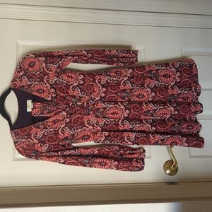 Maeve Anthropologie Paisley Surplice Retro Long Sleeve Dress